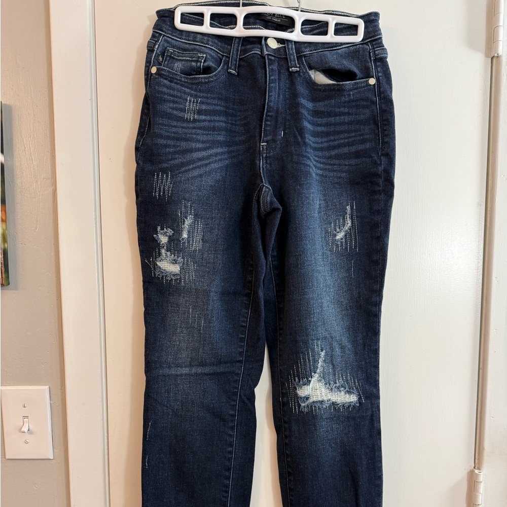 Judy Blue, mid rise, dark wash, contrast stitching, boyfriend jeans, size 3/26